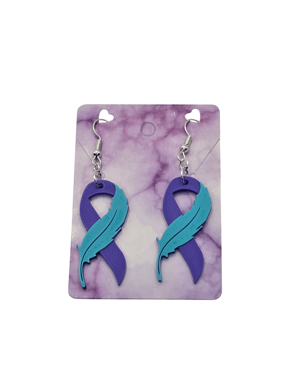 Suicide Prevention Feather Ribbon Earrings - Erratically Eccentric Creations