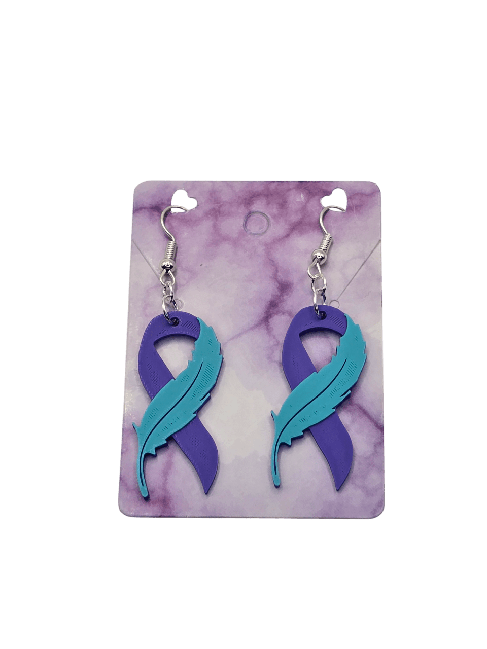 Suicide Prevention Feather Ribbon Earrings - Erratically Eccentric Creations