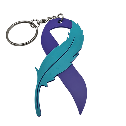 Suicide Prevention Feather Ribbon Keychain - Erratically Eccentric Creations
