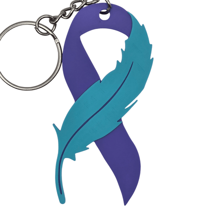 Suicide Prevention Feather Ribbon Keychain - Erratically Eccentric Creations