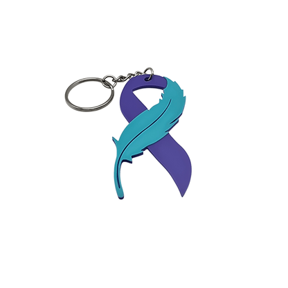 Suicide Prevention Feather Ribbon Keychain - Erratically Eccentric Creations