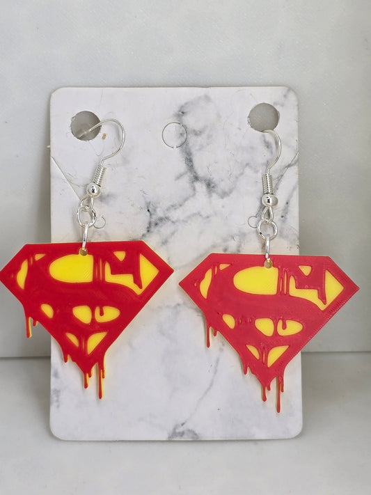 Superman Logo Bleeding Earrings - Erratically Eccentric Creations