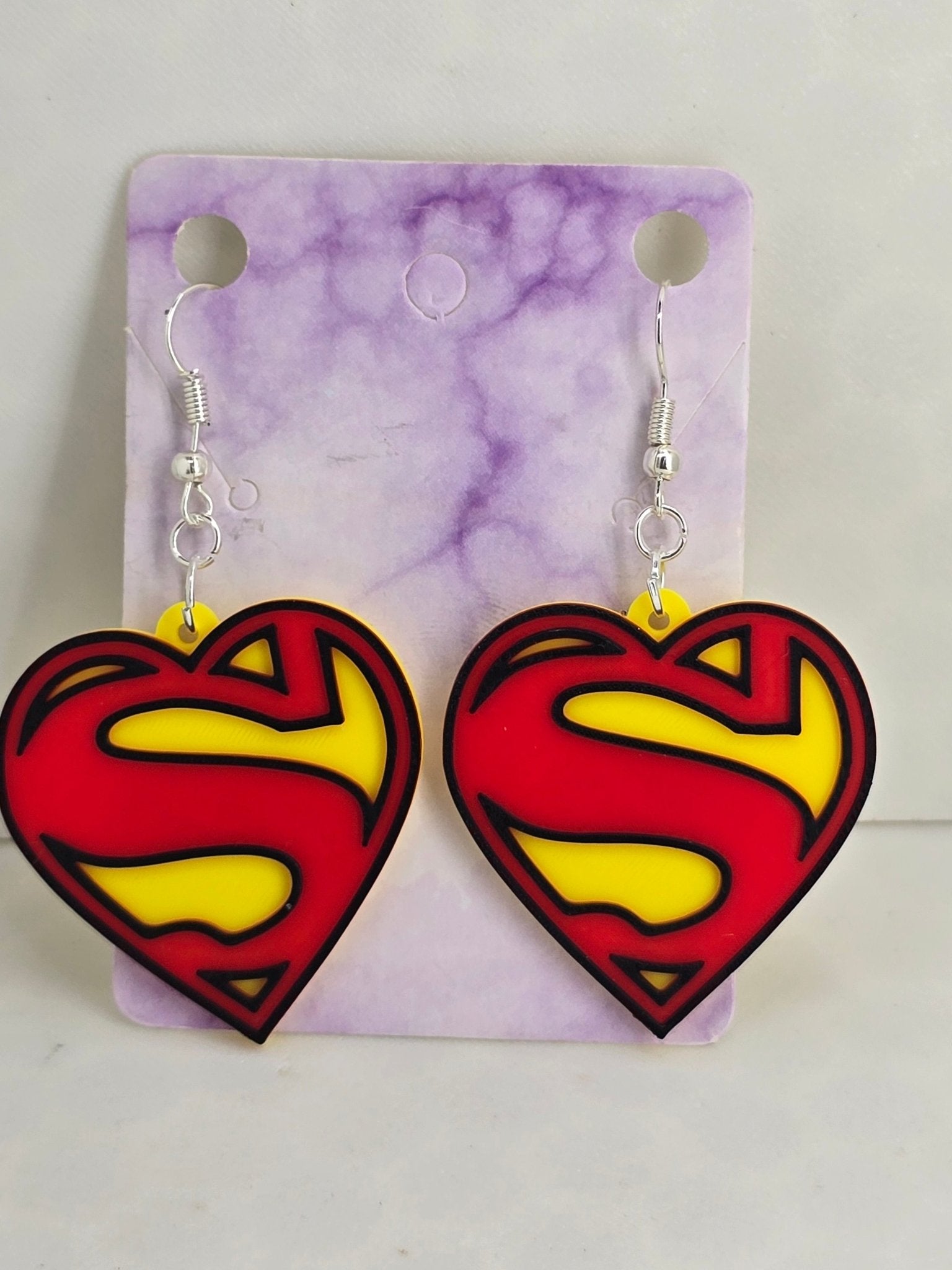 Superman Logo Heart Earrings - Erratically Eccentric Creations