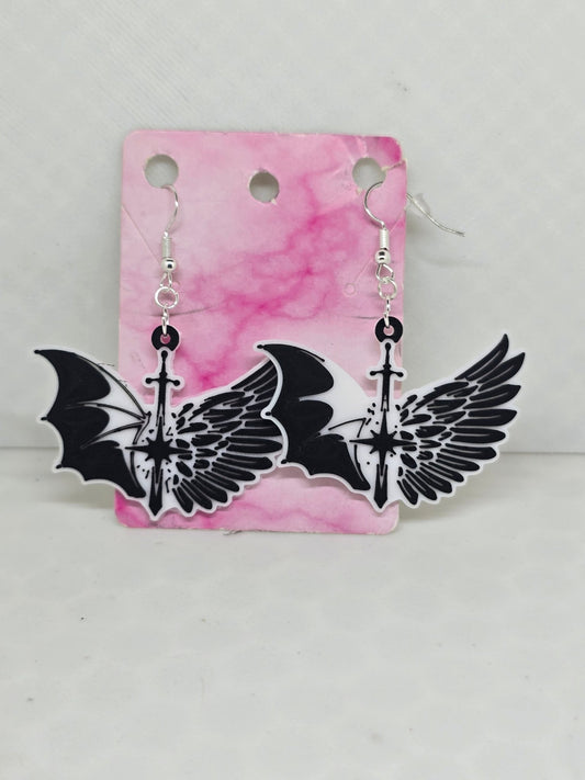 Sword with Wings (Black Version) Earrings - Erratically Eccentric Creations