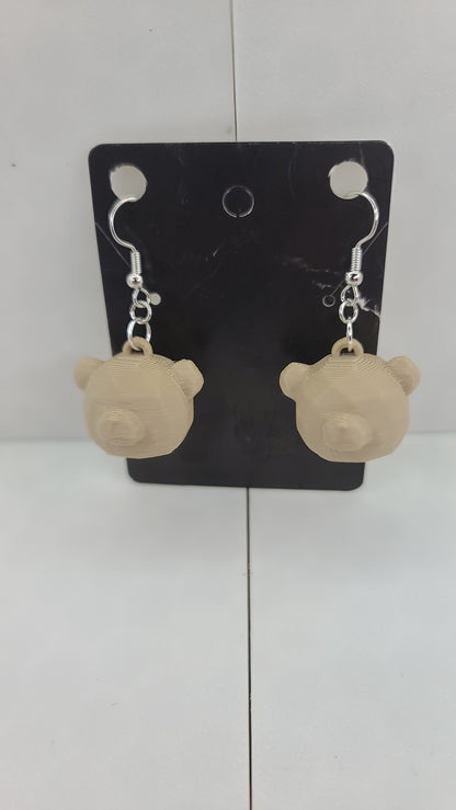 Teddy Bear Head Low Poly Earrings - 3D Printed Earrings!