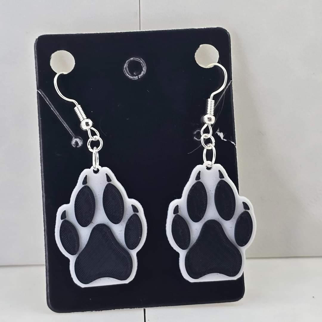 Wolf Paw Raised Earrings - 3D Printed - Erratically Eccentric Creations